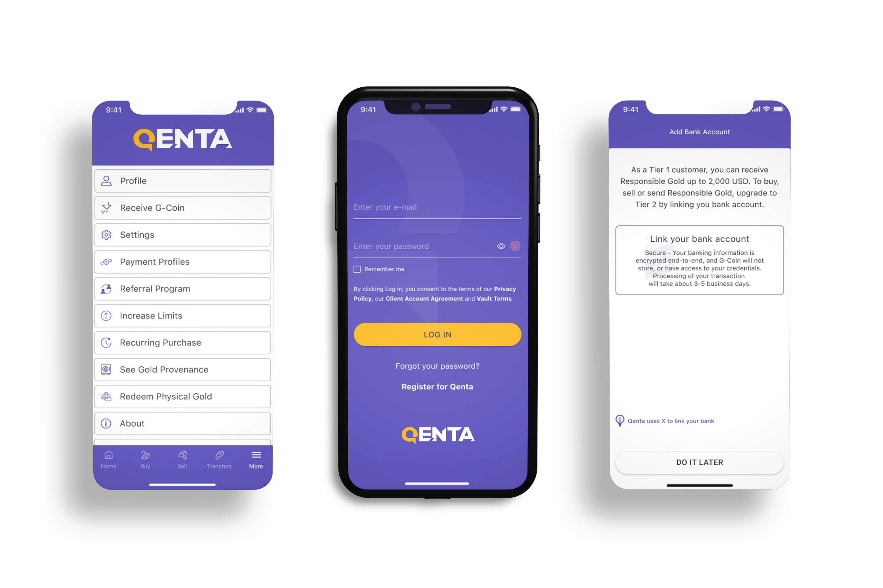 3 qenta app screens